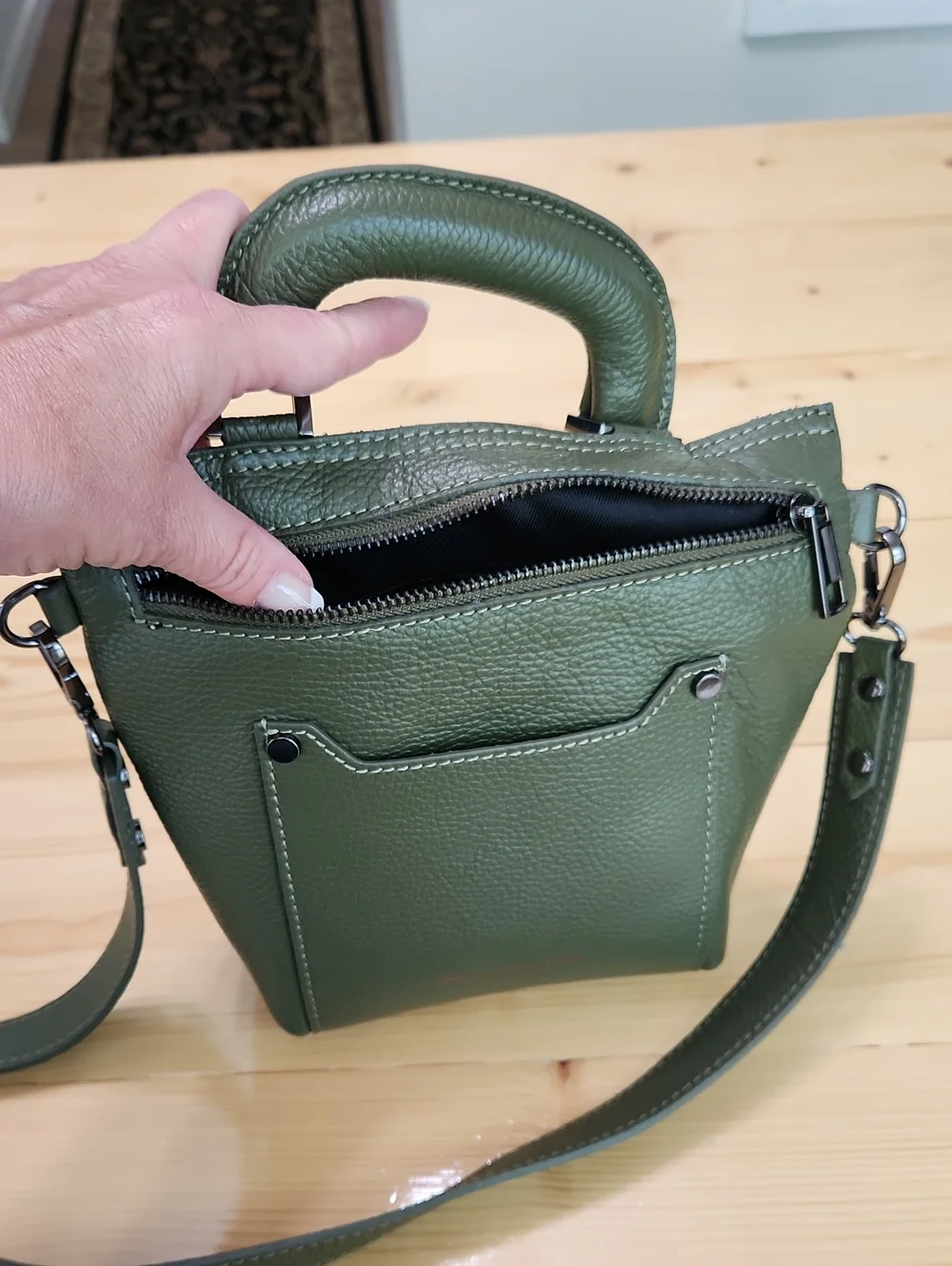 Viola Castellani Milano Olive Green Leather Crossbody Tote Satchel Bag Italy